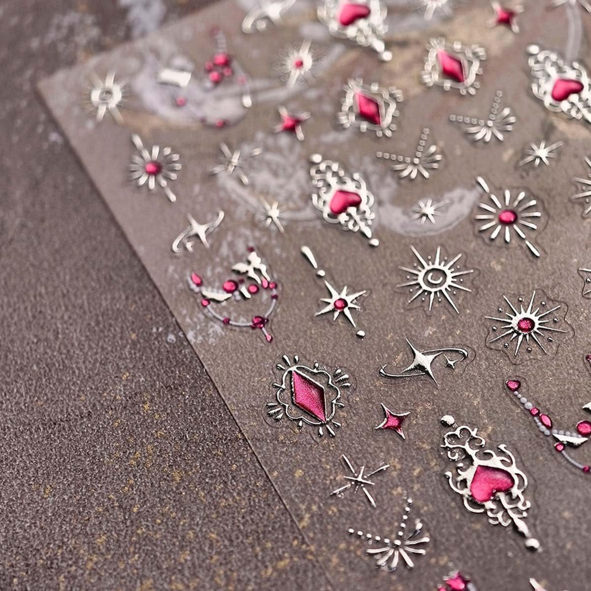 5D Embossed Heart Nail Stickers Decals 3D Self-Adhesive Star Nail Art Stickers Sliver Nails Art Decals Jelly Design Nail Supplies Cute Nails Accessories for Women DIY Manicure Decoration 1Sheet