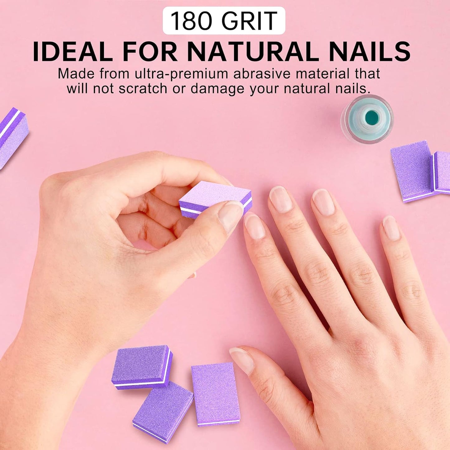 Mini Nail Buffer Block File 100/180 Grit Sponge Buffing Sanding Blocks Manicure Tools 50Pcs (Purple)