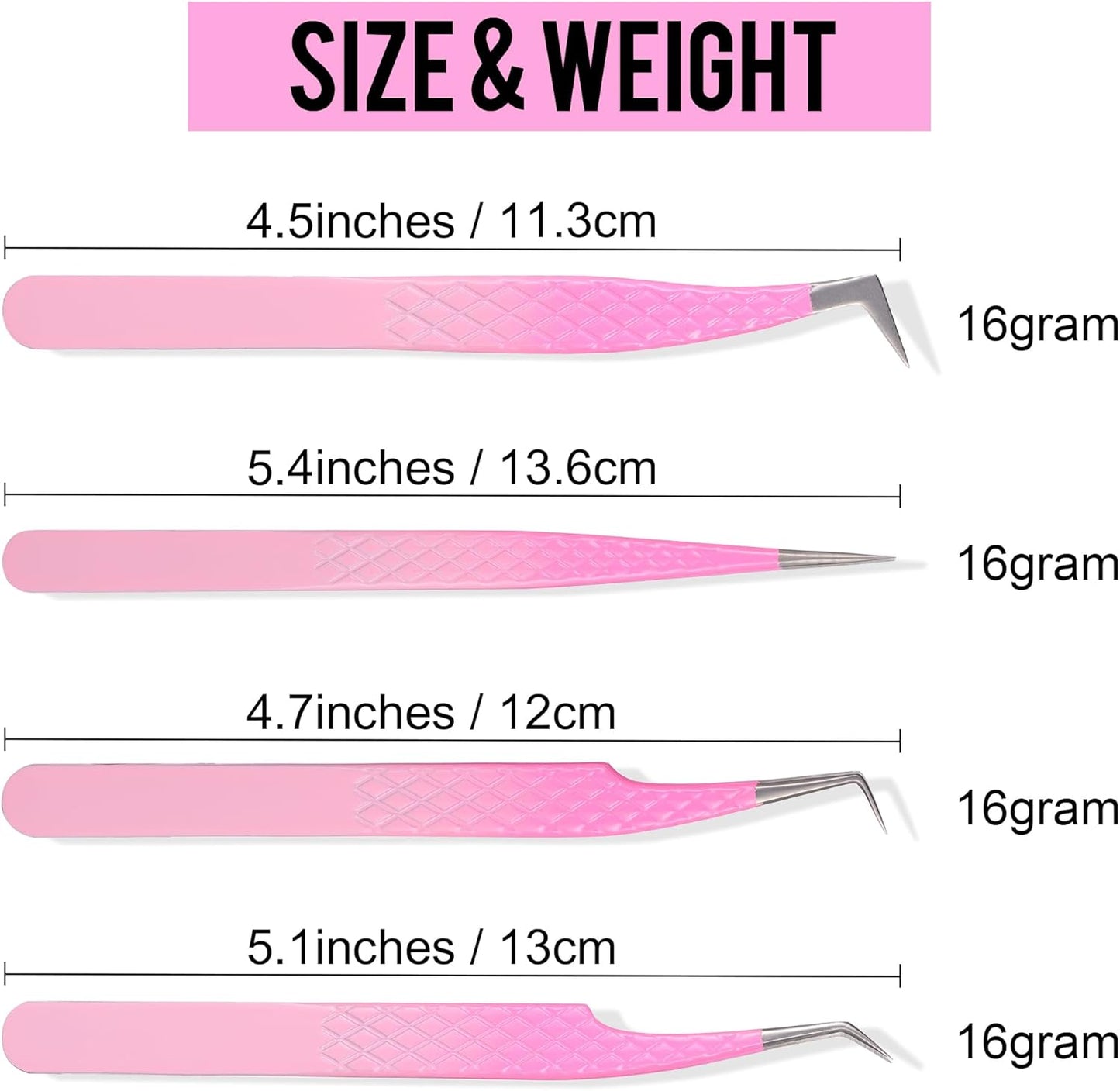 Fiber Tip Lash Tweezers For Eyelash Extension 4 Pcs Tweezers Professional Artist Tech Work Kit Tools,Best Volume Eyelash Lashes Extensions Precision Supplies Volume Boot 90 45 Degree(Omber pink)