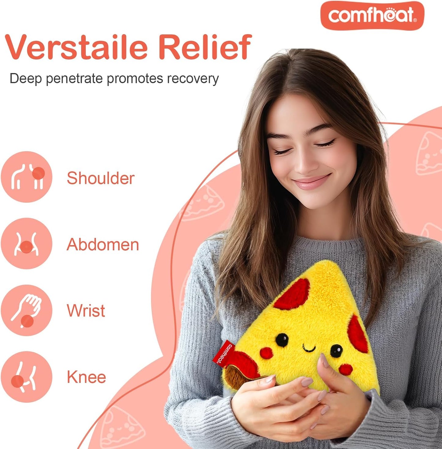 Pizza Slice Microwave Heating Pad - Hot & Cold Therapy with Natural Flaxseed Filling, Moist Heat for Pain Relief of Abodomen, Shoulder, Removable Washable Cover, Unscented Natural Heat Pack