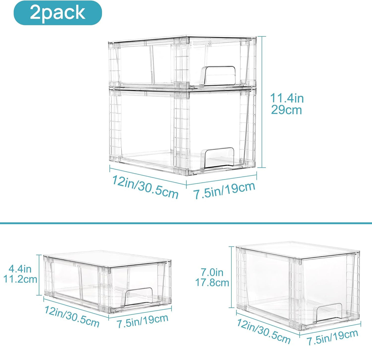 Vtopmart 8 Pack Clear Stackable Storage Drawers,Easy to Assemble Bathroom Organizers and Storage with handles,Plastic Drawers for Kitchen Pantry,Cabinet,Under Sink Organization