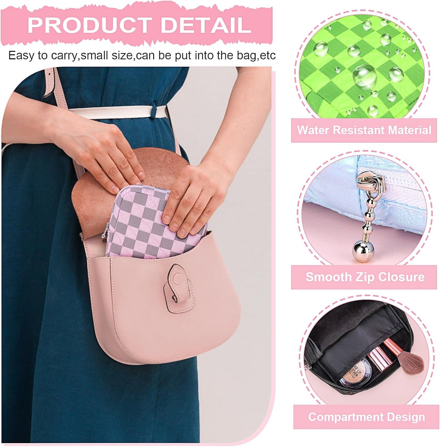 Desing Wish Sanitary Napkin Storage Bag Polyester Fabric Period Bag for Teen Girls Sanitary Pad Pouch for Sanitary Napkins/Tampons/Panty Liners Privacy Protector Pad Bag (Bubble-Check, Black)