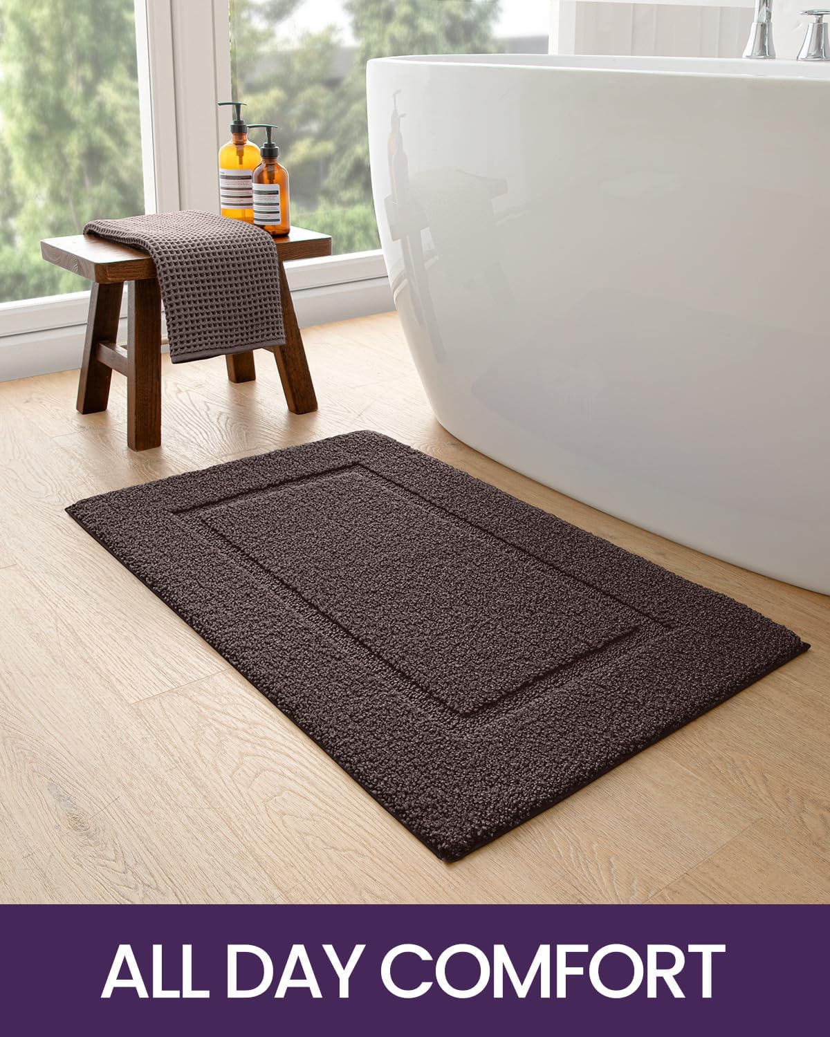 DEXI Bathroom Rugs 24x16, Washable Non Slip Bath Mat for Shower Floor, Absorbent Quick Dry Bathmat with Rubber Backing, Ultra Soft Plush Carpet for Tub, Brown