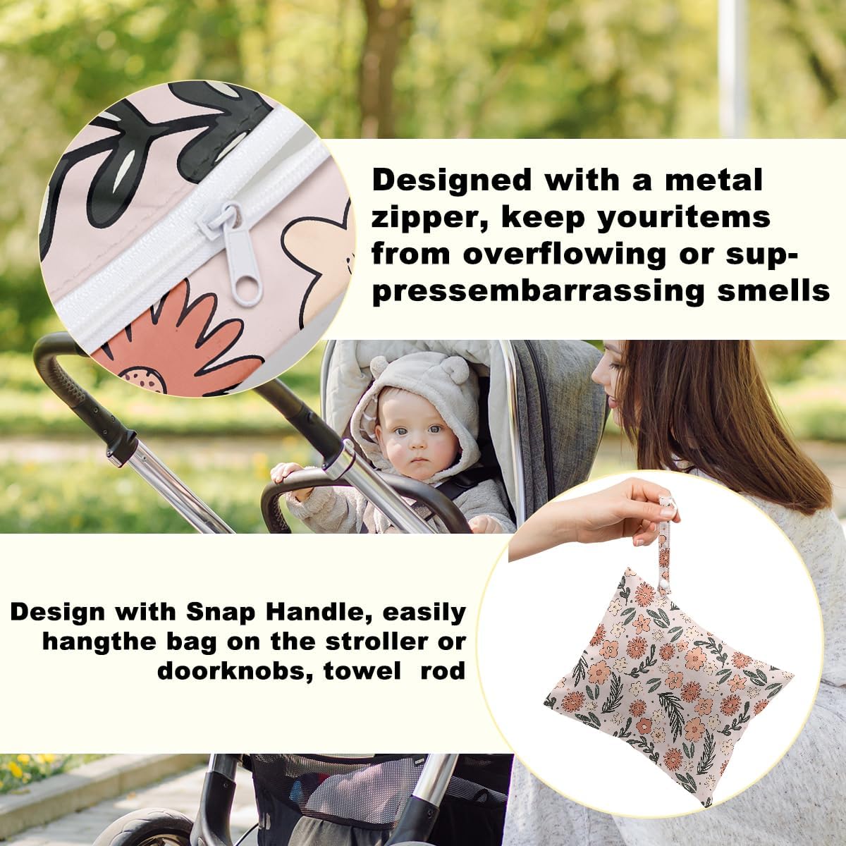 2Pcs Floral Print Wet Bags, Wet Dry Bag Reusable for Swimsuit, Travel, Diapers, Pool, Beach, Dirty Yoga Gym Clothes, Toiletries, Makeup Bag, Zipper Pouch Waterproof Birthday Christmas Gifts