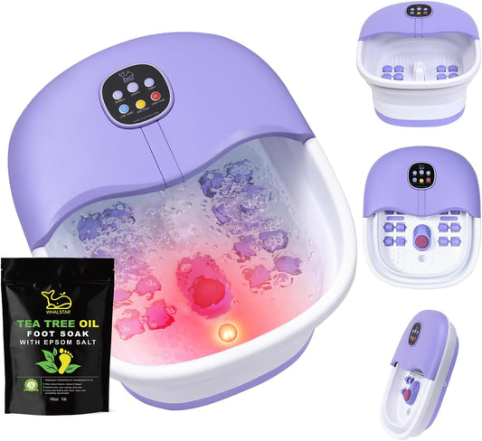 Foot Spa Bath Massager with Heat Bubbles and Vibration Massage and Jets, 16OZ Tea Tree Oil Foot Soak Epsom Salt, WHALSTAR Collapsible Foot Bath Bucket With Infrared Fighting Infections & Remote