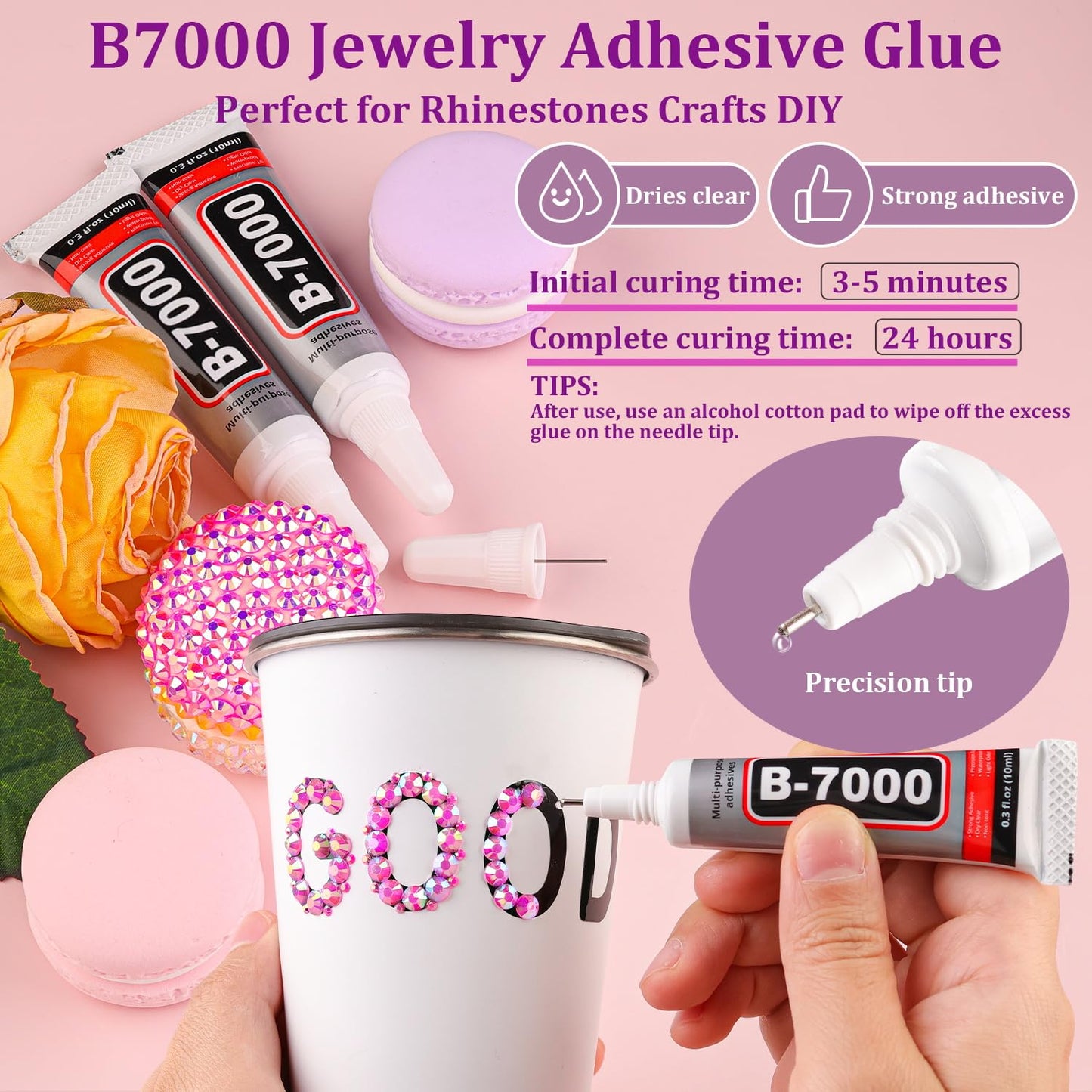 25000Pcs Resin Jelly Rhinestones with Tweezers for Crafting, Hot Pink AB Flatback Gems, Bedazzling Crystal with 3Pcs 10ml B7000 Jewelry Glue for DIY Crafts Clothing Tumblers Shoes Fabric Nail Art