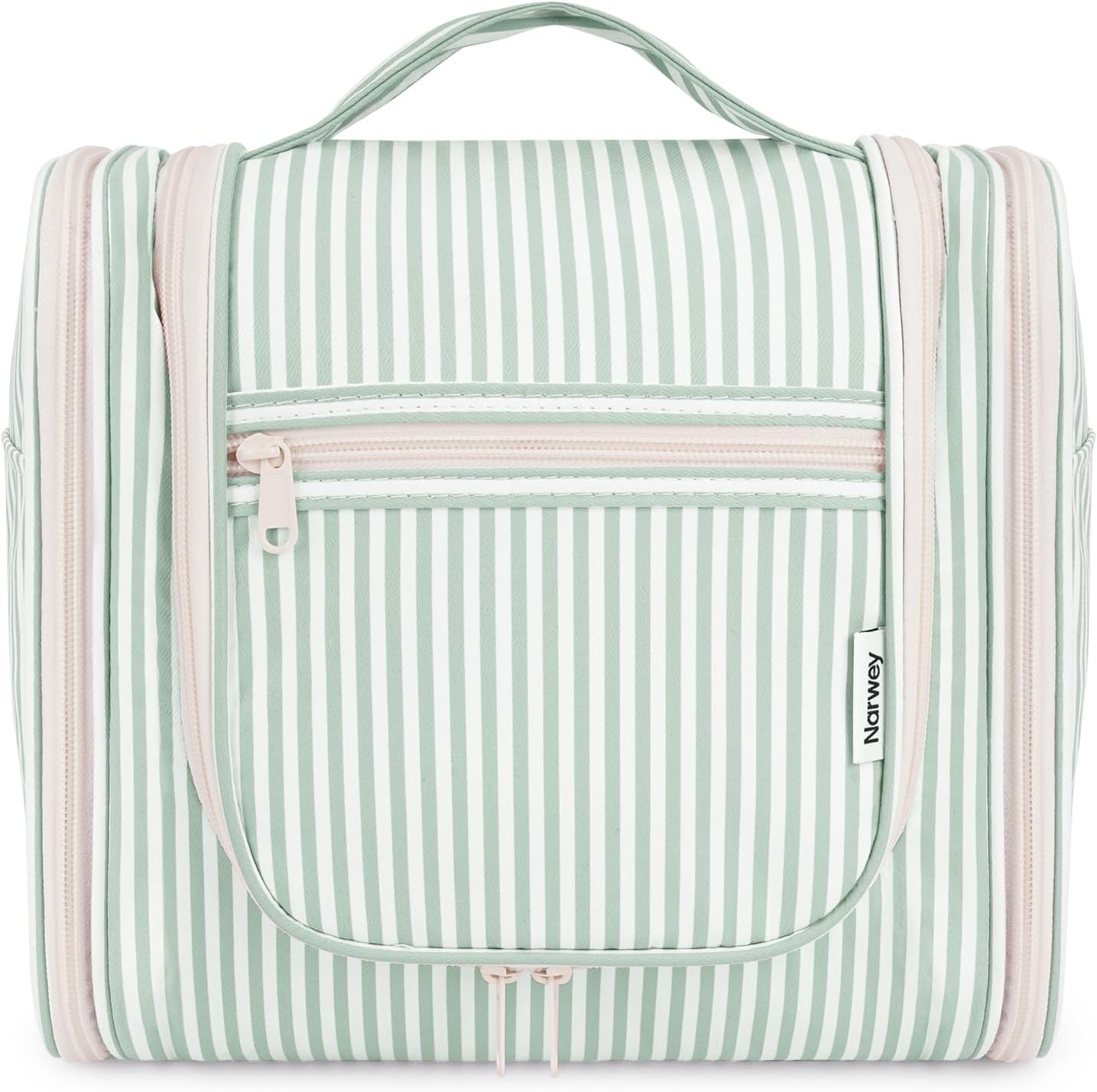 Narwey Striped Hanging Travel Toiletry Bag for Women, Travel Bag for Toiletries, Makeup Bag Organizer Cosmetic Bags Make Up Bags for Women (Mint Green Stripe)