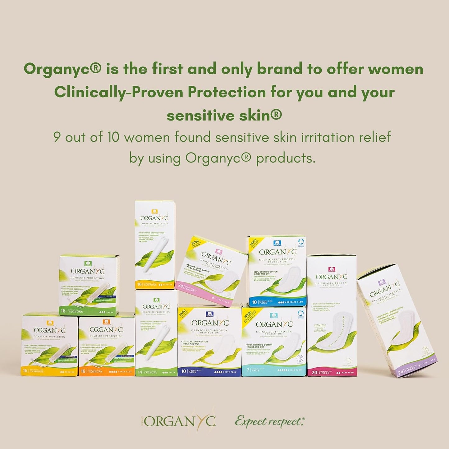 Organyc 100% Certified Organic Cotton Inside and Out Folded Panty Liner, Ultra Thin, Light Flow, 12 Pack of 24 Count, Bulk/Case Pack