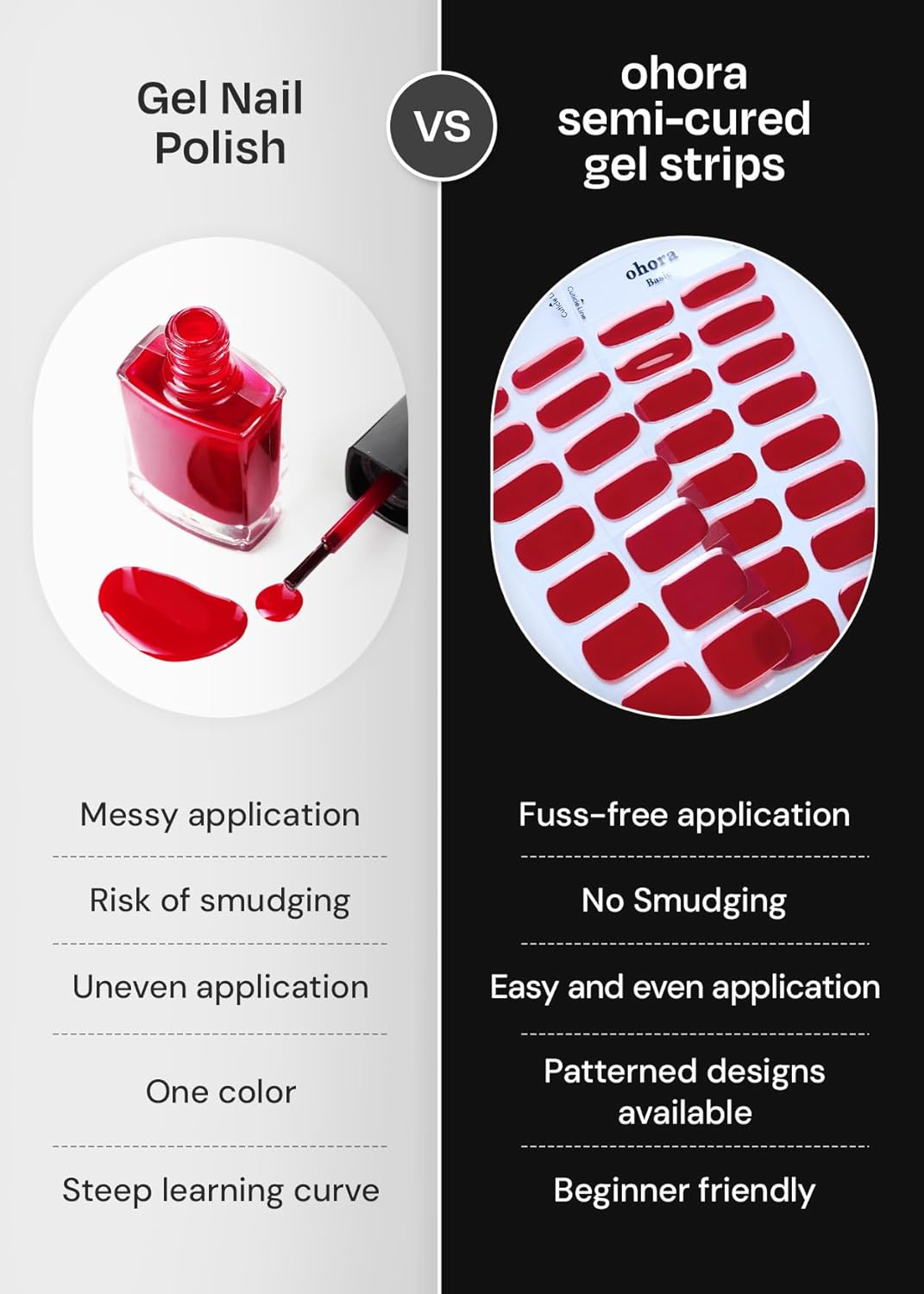 ohora Semi Cured Gel Nail Strips (N Brick) - Brown, Solid, Works with Any UV/LED Lamps, Salon-Quality, Long Lasting, Easy to Apply & Remove - Includes 2 Prep Pads, Nail File & Wooden Stick