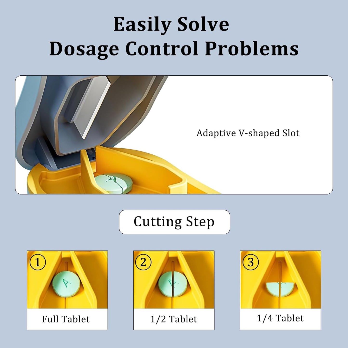 Pill Cutter Splitter for Small and Tiny Pills - Professional Pill Cutter for Small or Large Pills | Wrap-Around Blade Guard | Detachable Nonslip V-Shaped Pad | Easy Open | Back Storage, Cyan (Blue)