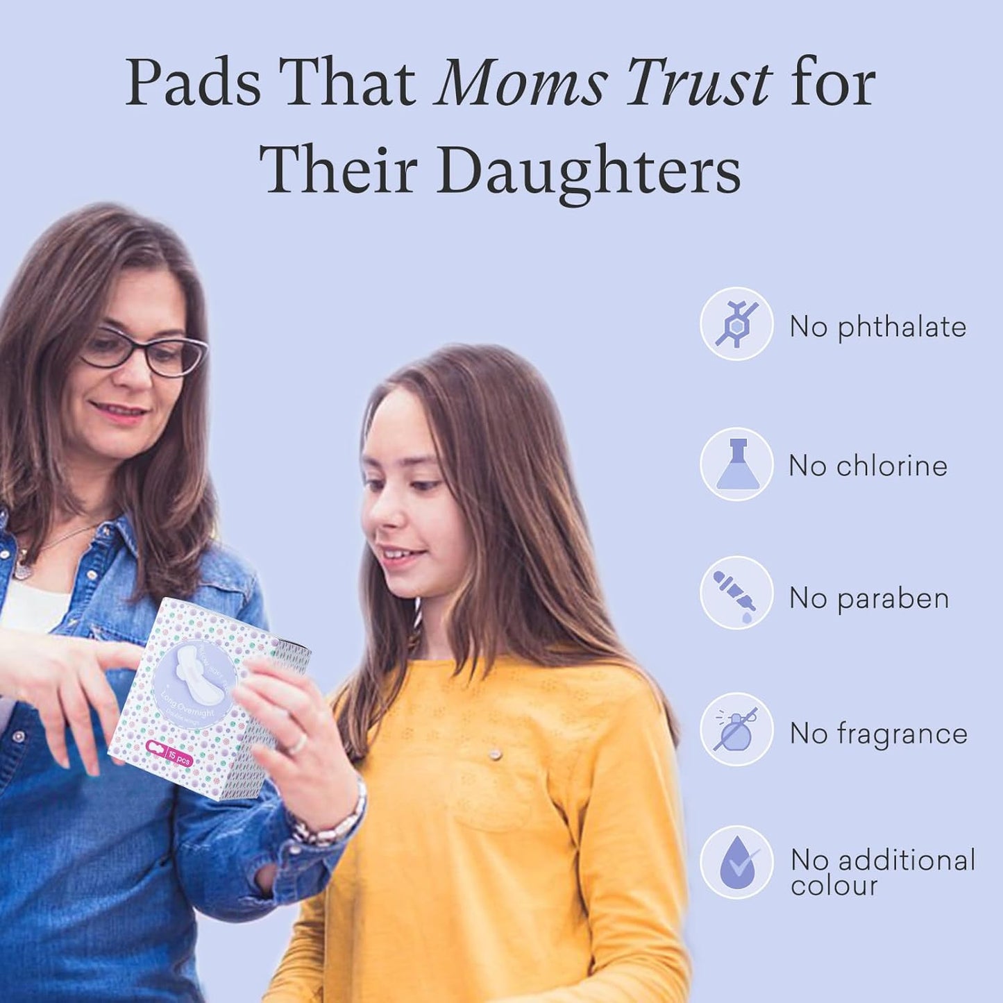 Teens Maxi Period Pads with Wings for Tweens, Organic Cotton Sanitary Pads for Teens Girls 9-14, Long Overnight Size, 15 CT