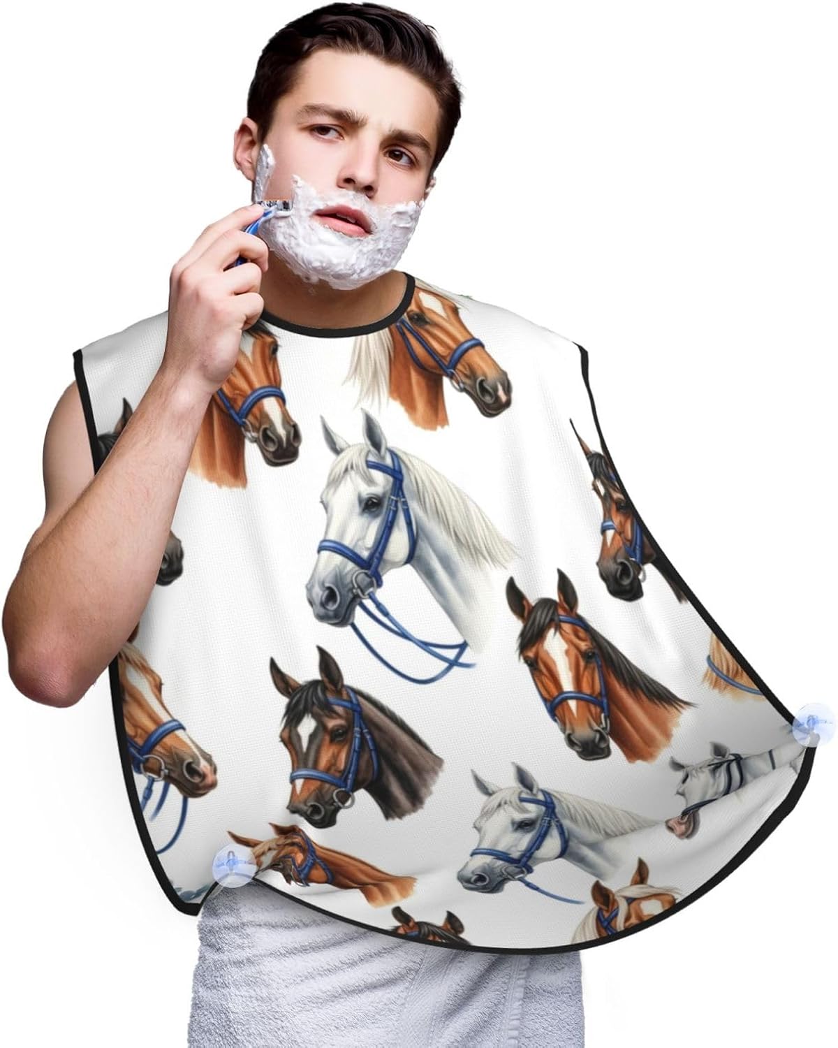 Waterproof Grooming Apron, Non-Stick Beard Bib with Suction Cups, for Animal Wild Horse Painting