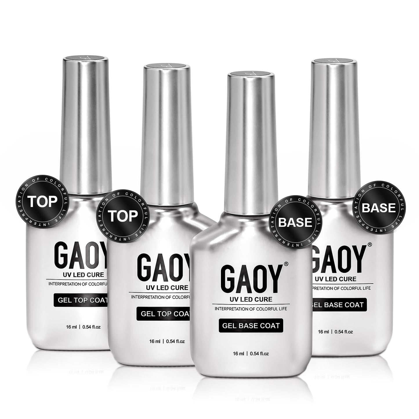 GAOY 16ml 4 Pcs Glassy Gel Top Coat and Base Coat Set, No Wipe Foundation Combination for UV Light Cure Nail Polish