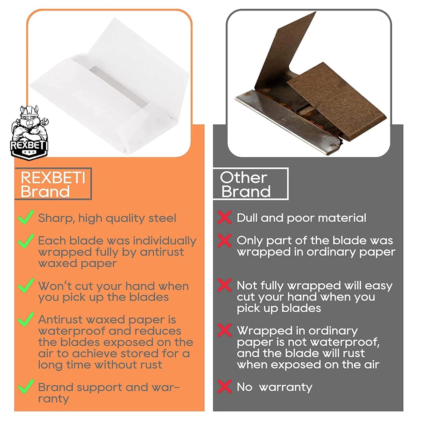 REXBETI 600PCS Single Edge Razor Blades, Industrial , Box Cutter Replacement Blades, Glass Scraper Blades