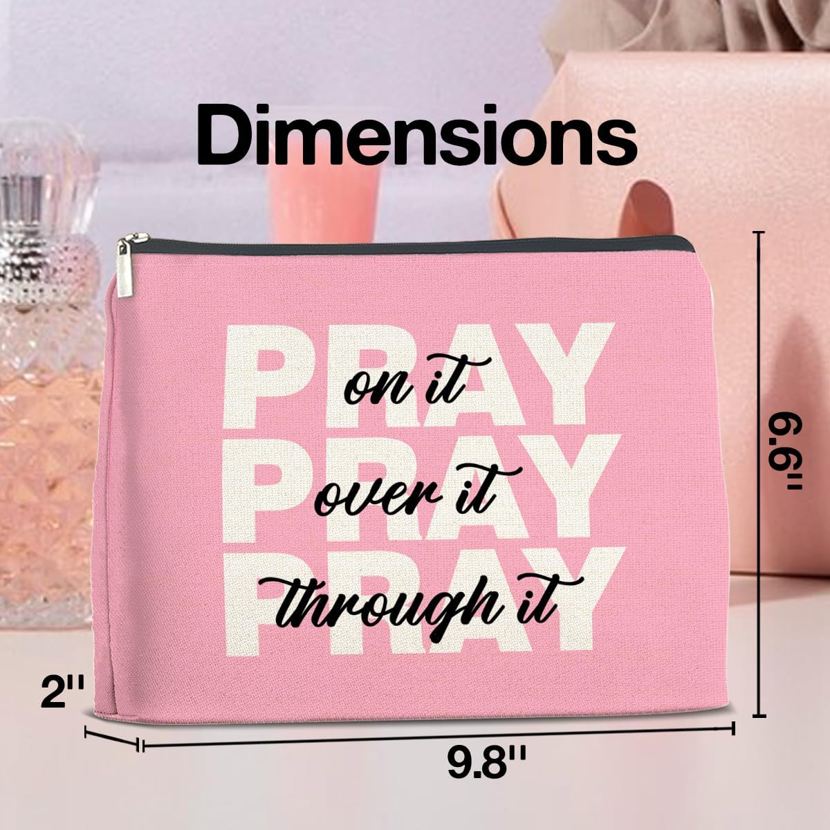 Inspirational Pray On It Pray Over It Makeup Bag Gifts for Women Christian Religious Pink Cosmetic Bag Zipper Pouch Travel