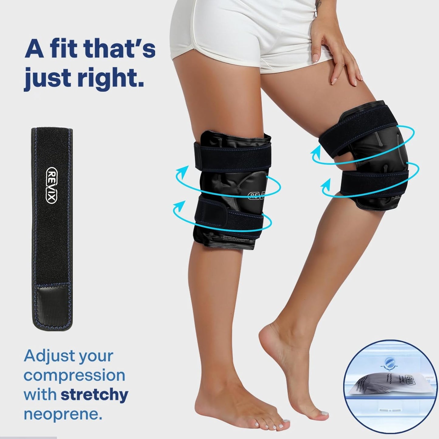 REVIX Ice Packs for Knee Relaxation, Reusable Gel Ice Wraps with Cold Compression for Enhanced Flexibility and Recovery, Plush Cover and Long-Lasting Cold, A Set of Two, Black