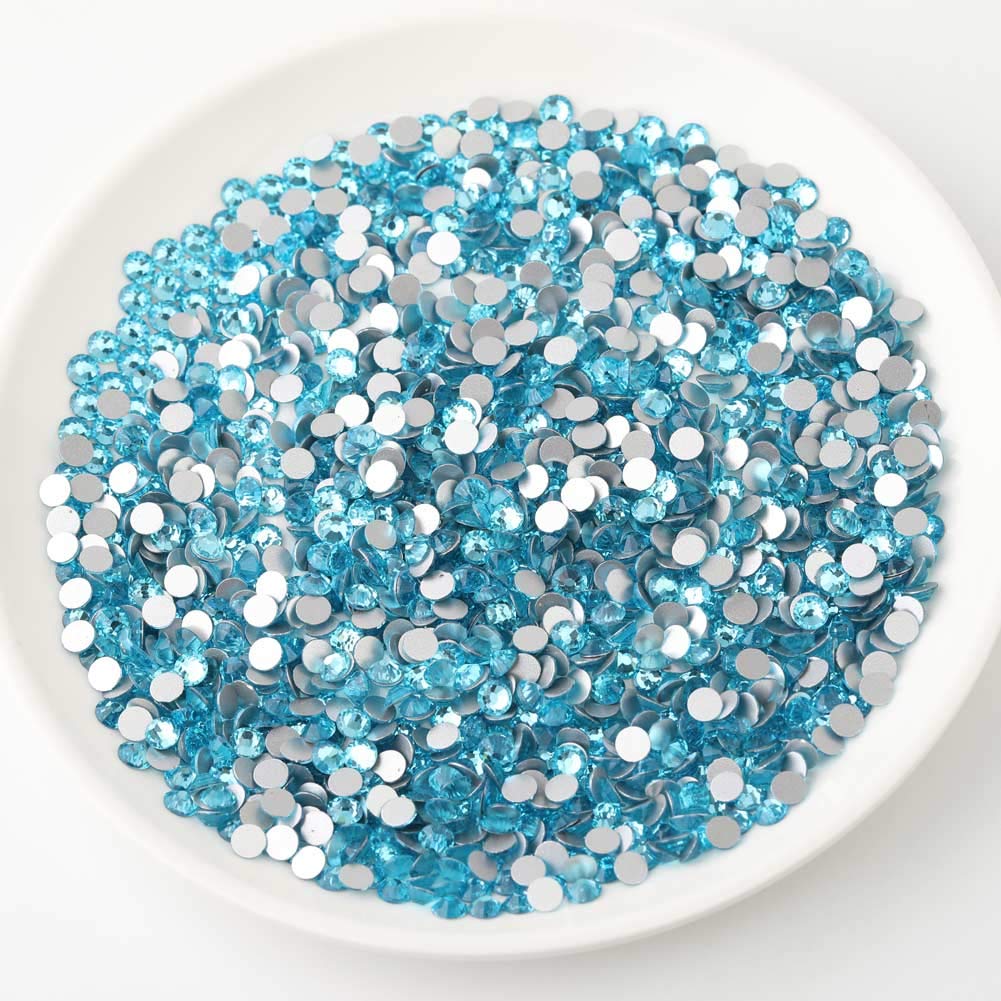Beadsland 144pcs Flat Back Crystal Rhinestones Round Gems for Nail Art and Craft Glue Fix, Aquamarine, SS40, 8.4-8.7mm