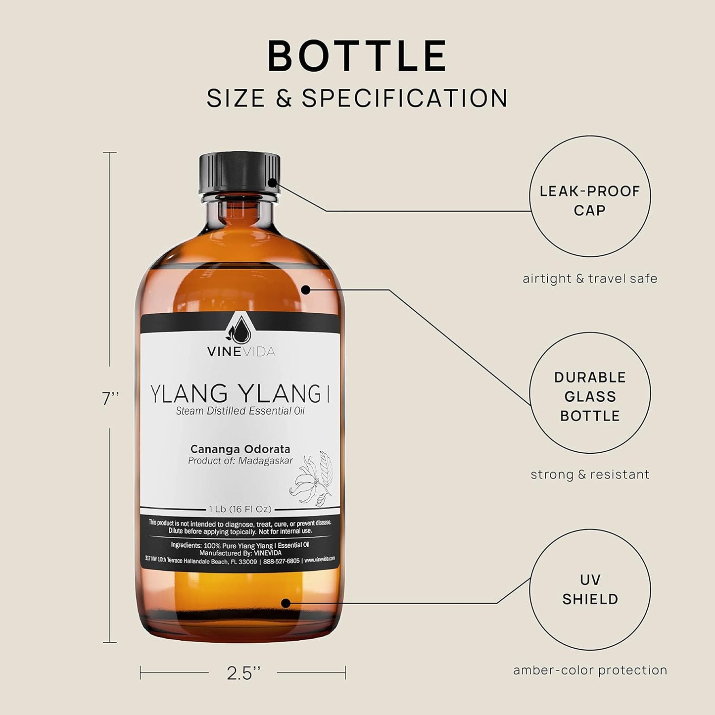 VINEVIDA Ylang Ylang Essential Oil 16 oz - Undiluted, DIY Candle Scents, Bulk for Soap Making & Skin Safe