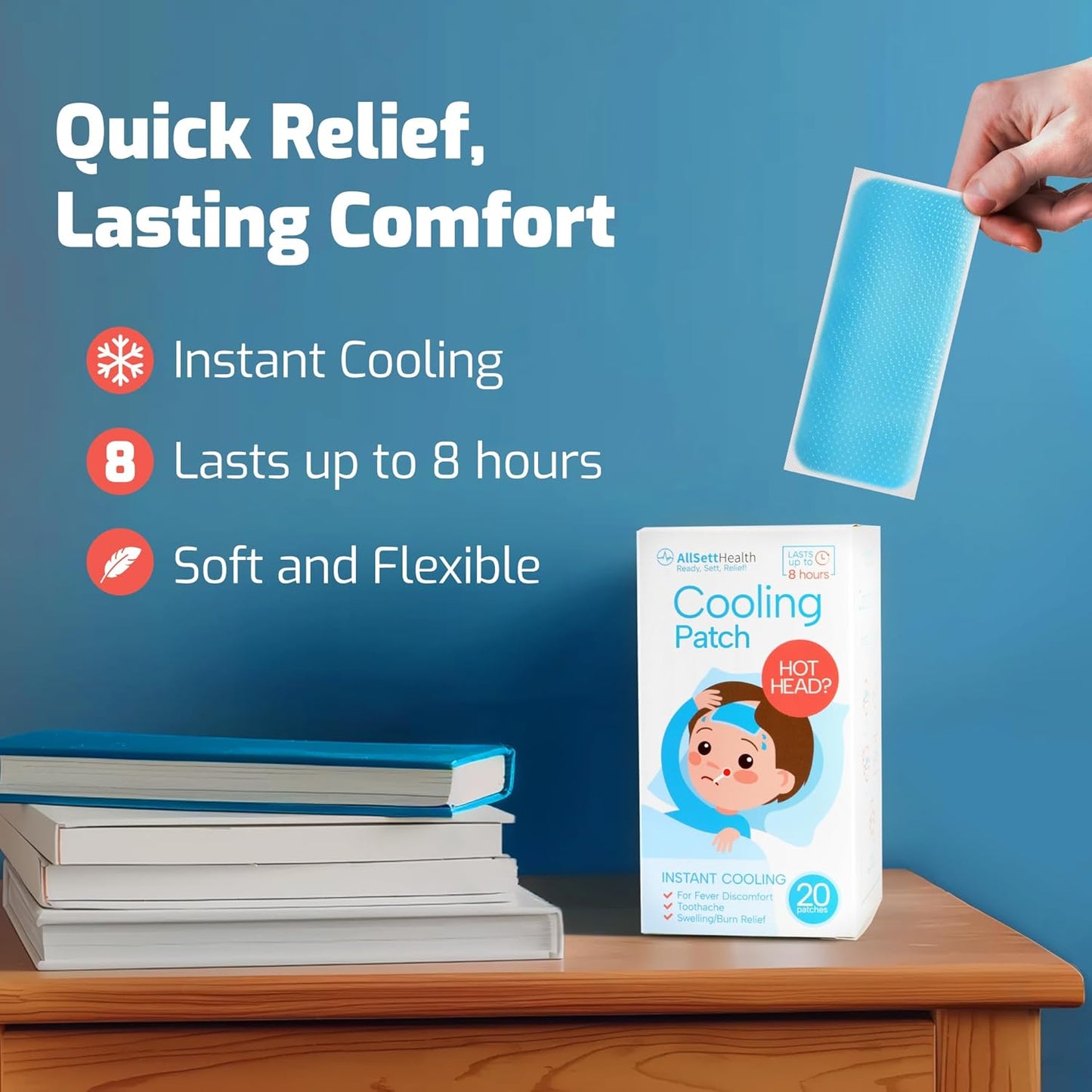 Cooling Patches for Kids - Fever Patch for Kids, Mint Extract - 20 Individually Wrapped Cold Stickers -Baby Pad, Forehead, Reducer Headache Patches -Fun Design