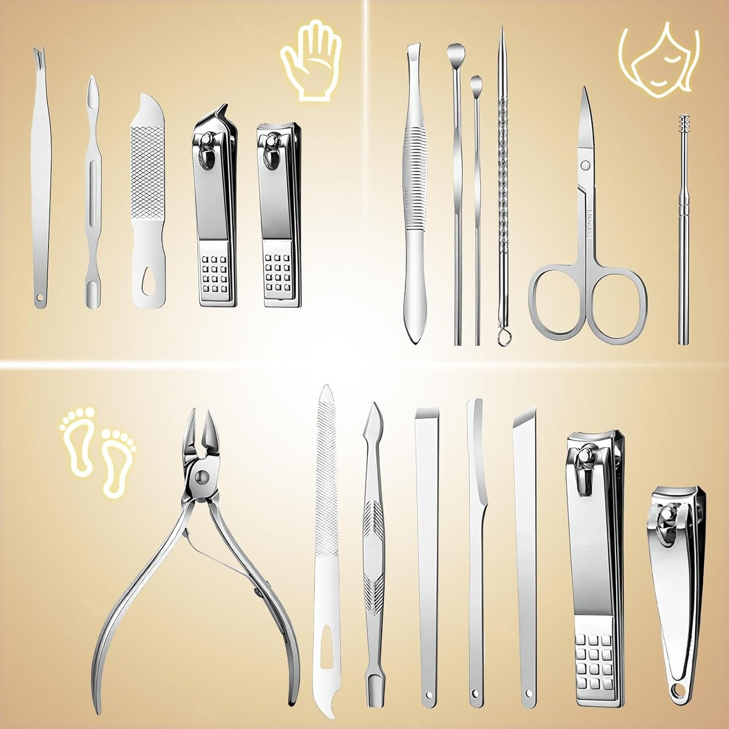 Manicure Set - 19 in 1 Professional Nail Clippers Pedicure Kit, Manicure Tool Kit, Stainless Steel Facial Grooming Set Kit, Gift Idea for Women, Men, Girls, Teens, Beige