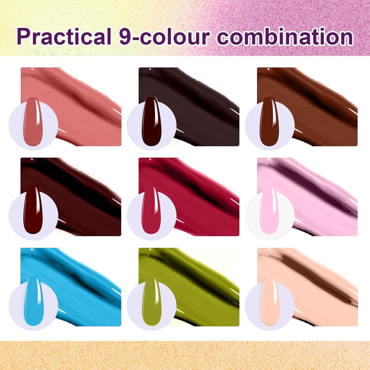 Gradient Painting Gel, 9 Colors Ombre Gel Nail Polish for Pigment Pat Nails Aura Nails French Manicure Soak Off UV Long-lasting Home Salon DIY Nail Art Canyon Bloom