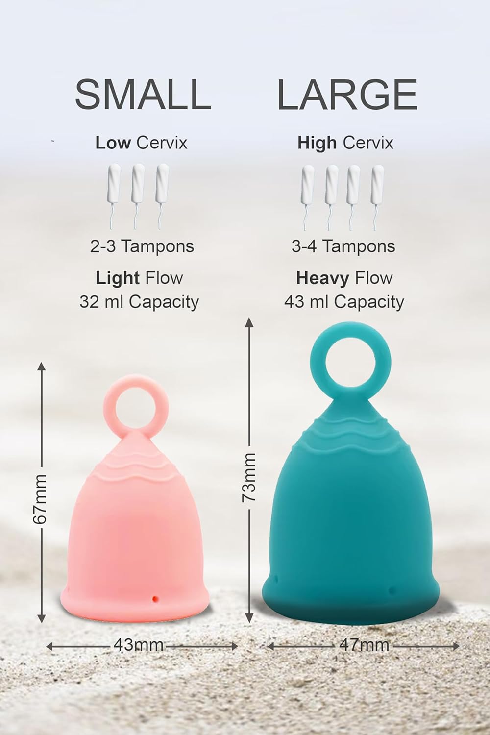 Menstrual Cup - Reusable, Soft & Safe Medical Grade Silicone Period Cup - 12 Hours Comfort - Eco Friendly Tampon & Pad Alternative for Active Lifestyle & Heavy Flow (Pink & Blue)