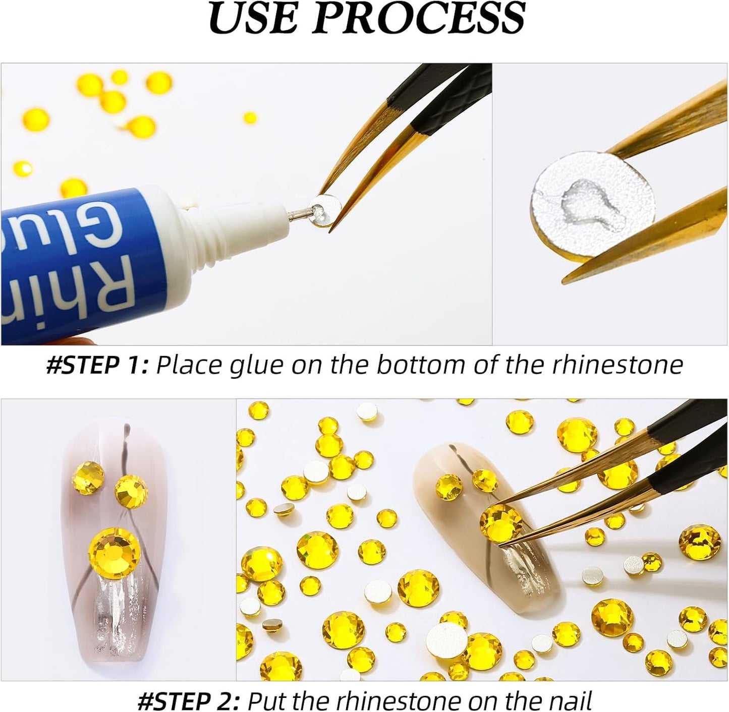 Citrine Flatback Rhinestones, Glass Rhinestones for Nail Art and Craft, Glue Fix, Loose Crystal Gemstones(Yellow, SS20, 1440pcs, 4.6-4.8mm)