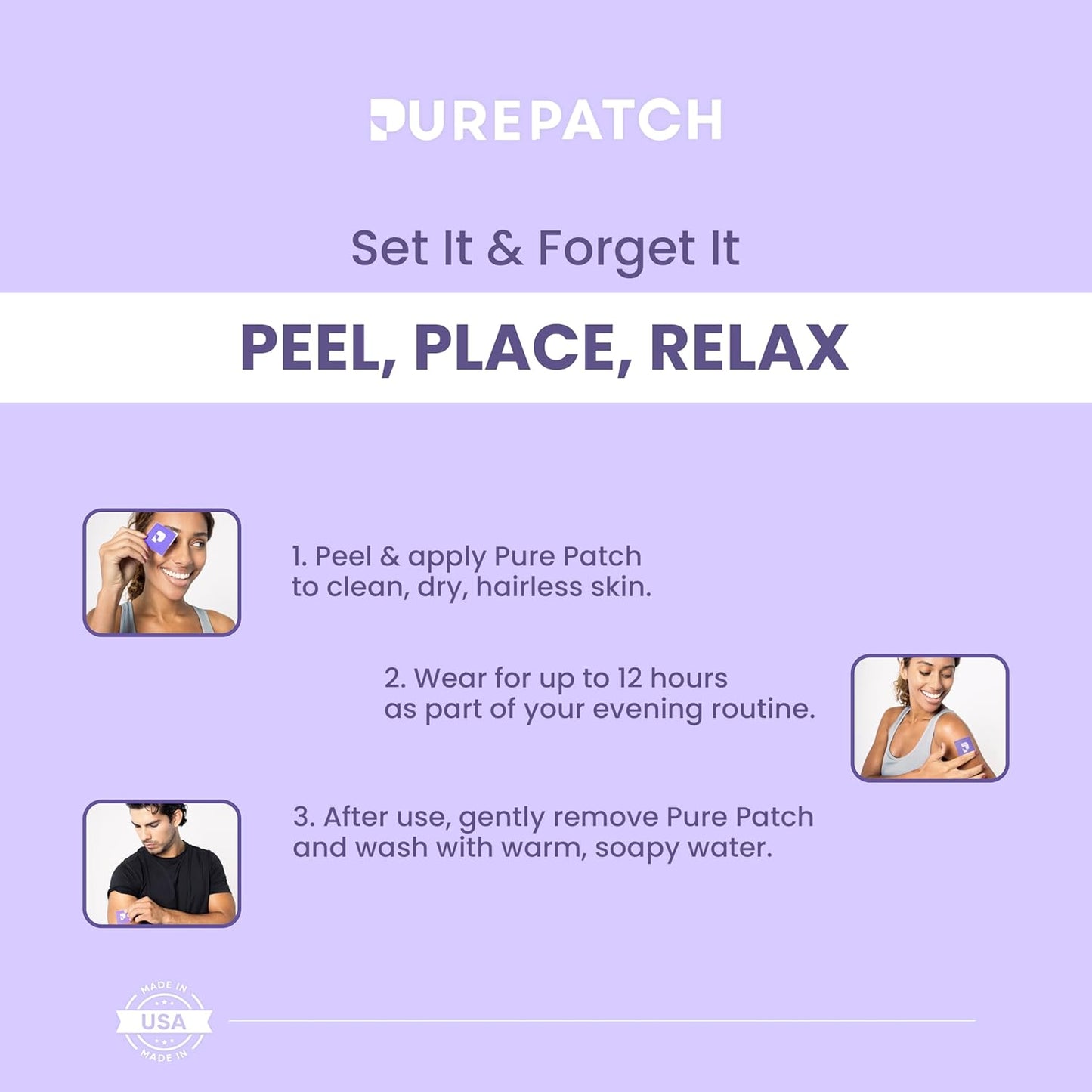 Pure Patch Sleep Patch – Plant-Based Vegan Topical Patch – Magnesium Glycinate – GABA – L-Theanine – Apigenin – Non-Ingestible – Water-Resistant – Gentle on Skin – Gluten Free – Made in USA –30Patches