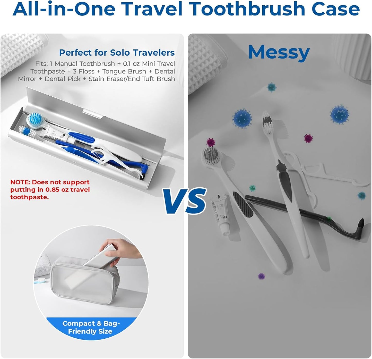 Wider Aluminum Toothbrush Travel Case, Portable Travel Toothbrush Holder, Durable Manual Toothbrush Box Container for Traveling, Bathroom, Camping, Business Trip-Not for 0.85oz Toothpaste