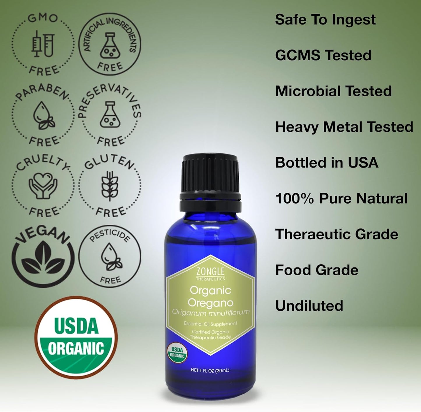 Zongle Therapeutics Organic, Oregano Oil, Food Grade, Safe for Ingestion, Edible, for Drops, Kids – 100% Pure, Oregano Essential Oil, 1 OZ