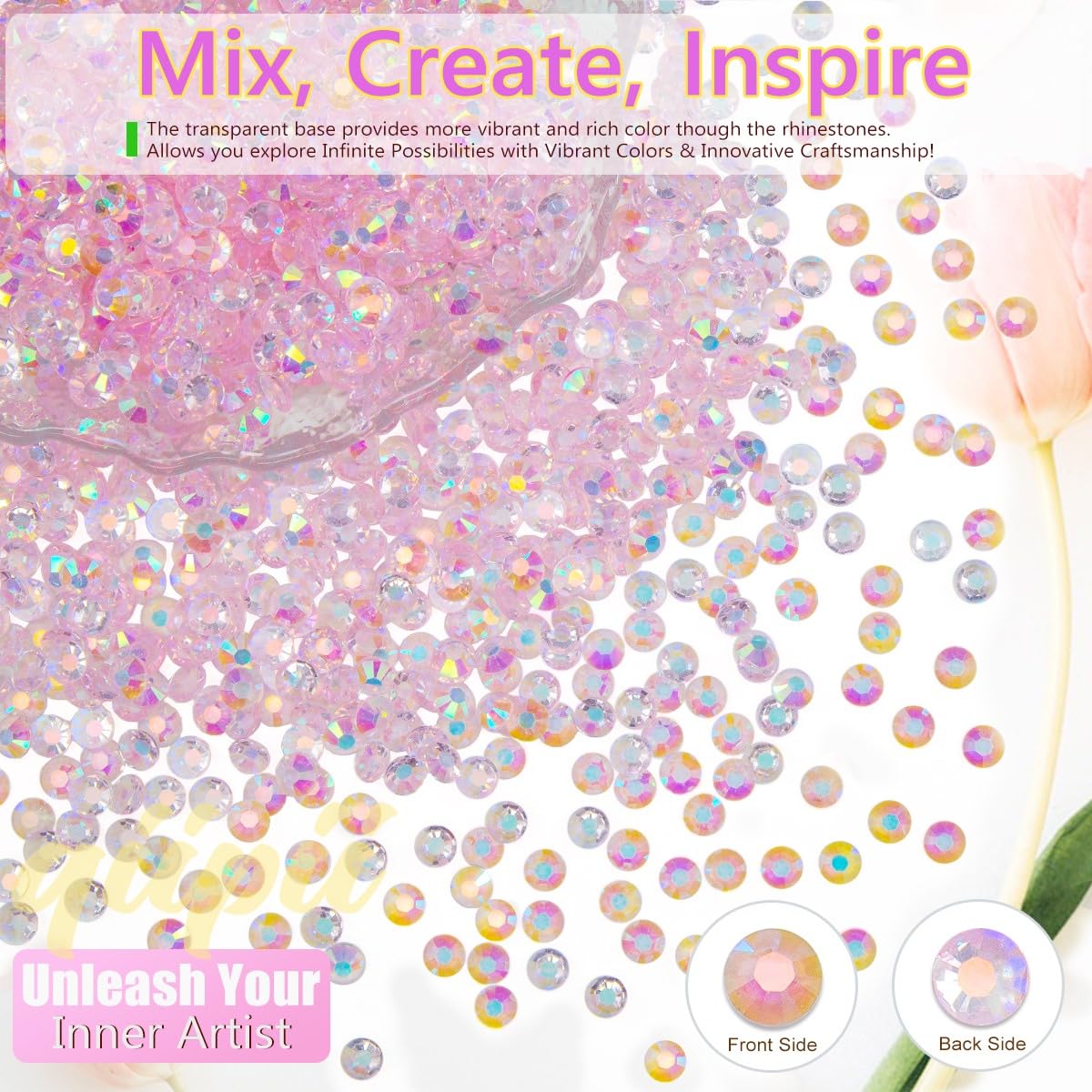 16000PCS Transparent Light Pink AB Resin Rhinestones for Crafting 3mm 4mm 5mm Flatback Jelly Stones Bulk SS10 SS16 SS20 Diamonds Crystals Gems Charms for Nails Face Eyes Makeup Tumblers Crafts