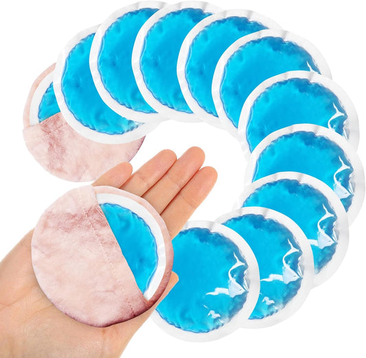 Small Round Ice Packs for Injuries, 12 Pack Soft Cosmetic Ice Packs for Face, Reusable Hot Cold Gel Pack Circular Cold Compress with 2 Wrap for Pain Relief, Toothaches, Breast Surgery, Wisdom Teeth
