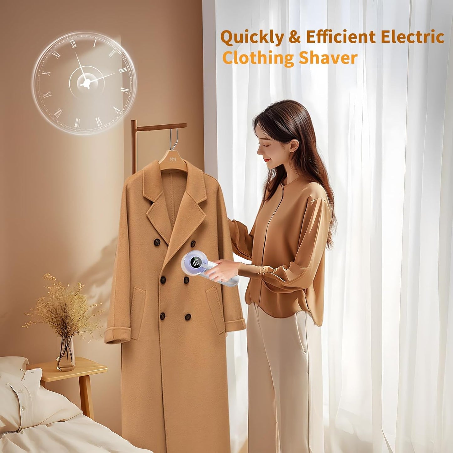 coldSky Electric Fabric Shaver & Lint Remover, Rechargeable Portable 3-Speed LED Digital Display Sweater Defuzzer for Clothes, Sofa, Bedding - Removes Lint, Hairball, Fuzz - White