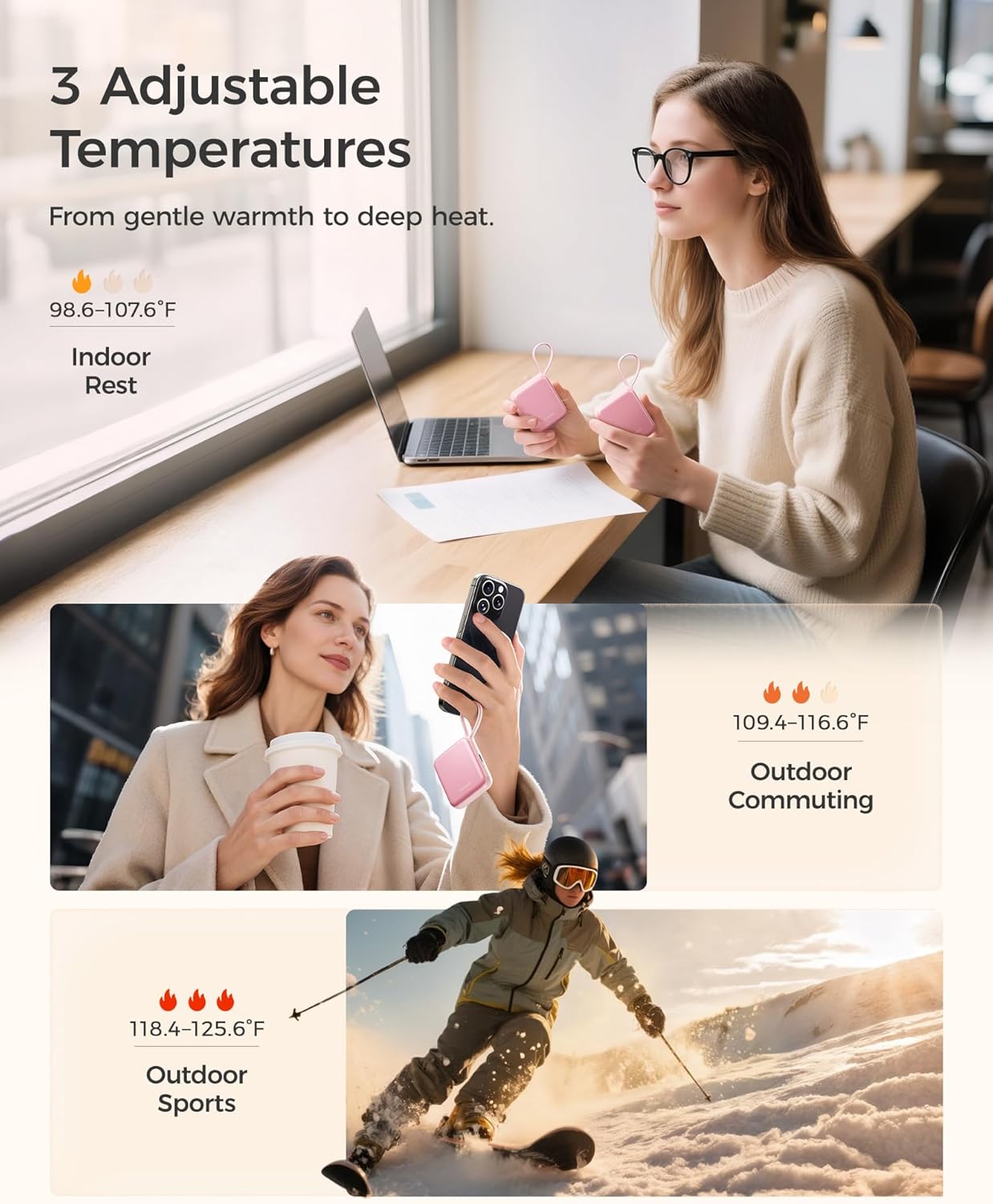 OCOOPA Hand Warmers Rechargeable, Smart Temp Control 7H*2 Long Safe Heat, Ultra Slim, Pocket-Size Design That Fits Gloves, Gifts for Women, Outdoor, Office, Commute (UT5 Nano)