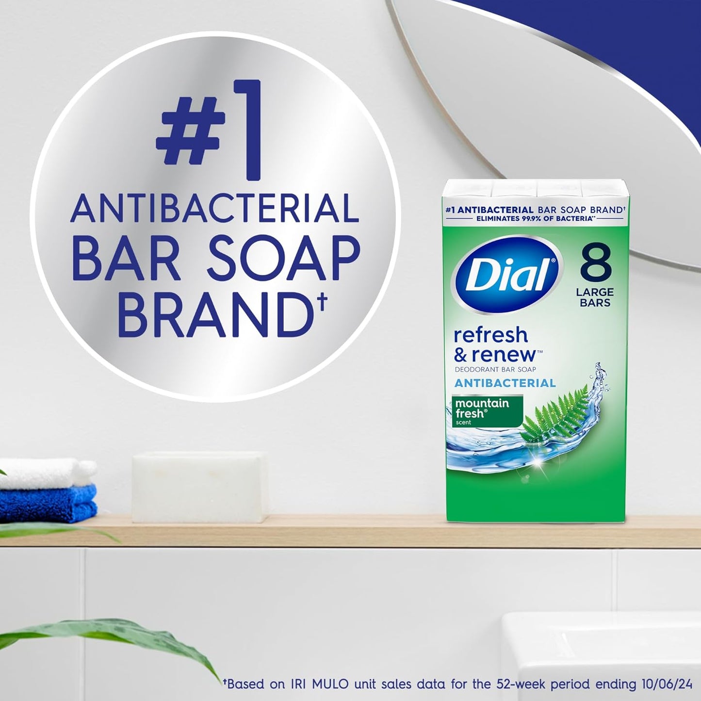Dial Antibacterial Bar Soap, Refresh & Renew, Mountain Fresh, 4 oz, 32 Bars