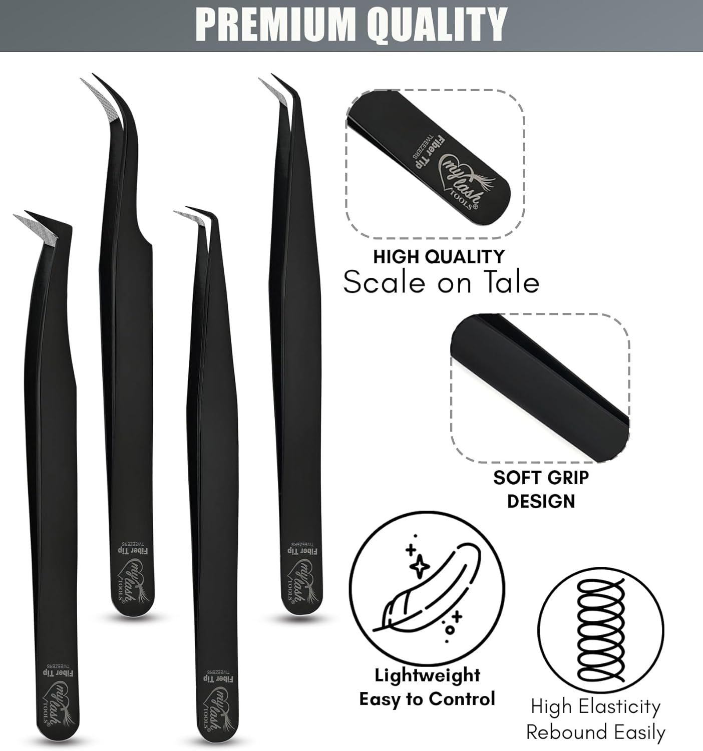 Fiber Tip Lash Tweezers for Lash Extensions, Precision Boot Volume Eyelash Extensions Tweezers Japanese Steel Curved & Isolation fiber grip tweezers pinzas para pestaas (4pcs Set)