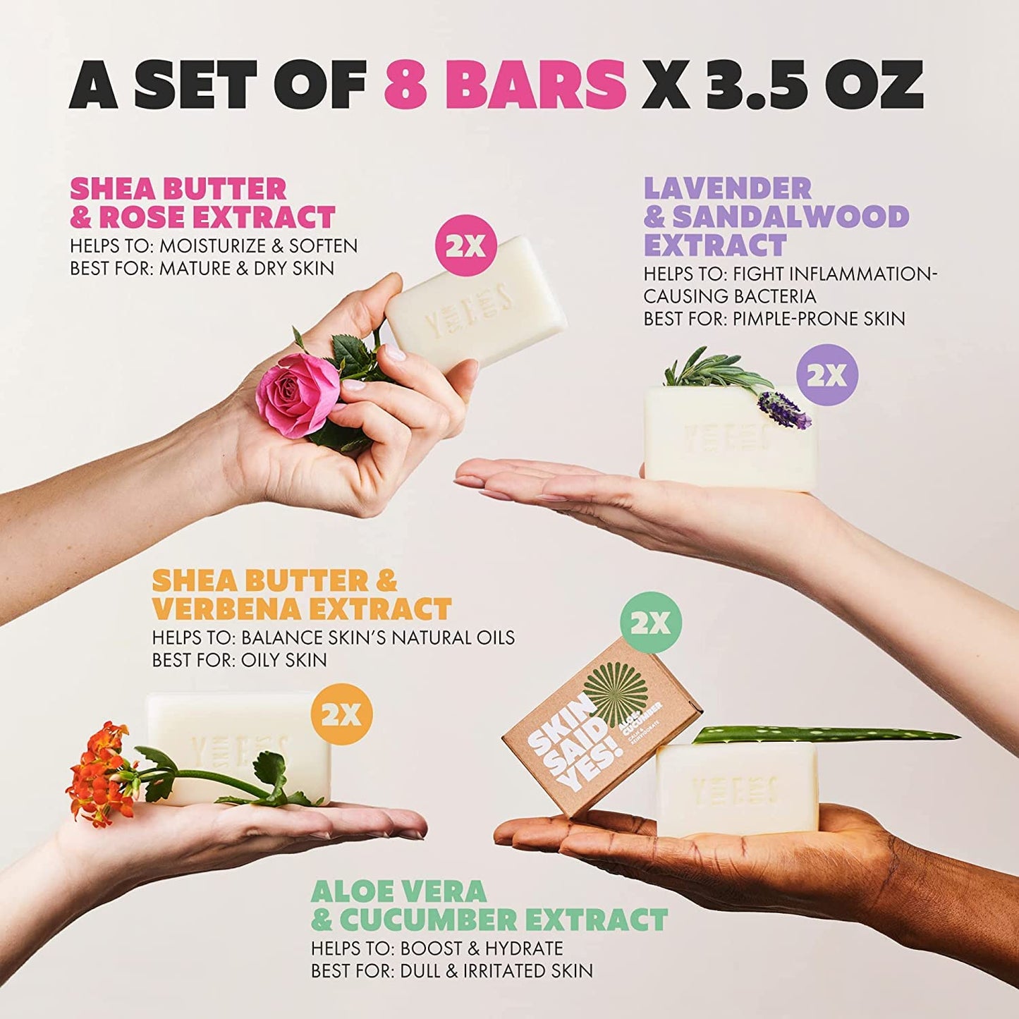 Organic Soaps Bars (Set of 8) - Shea Butter, Olive Oil, Lavander, Sandalwood, Aloe Vera & Cucumber Extract-All Natural & Vegan Bar Soap,Jabones Artesanales Naturales (Original Packaging)