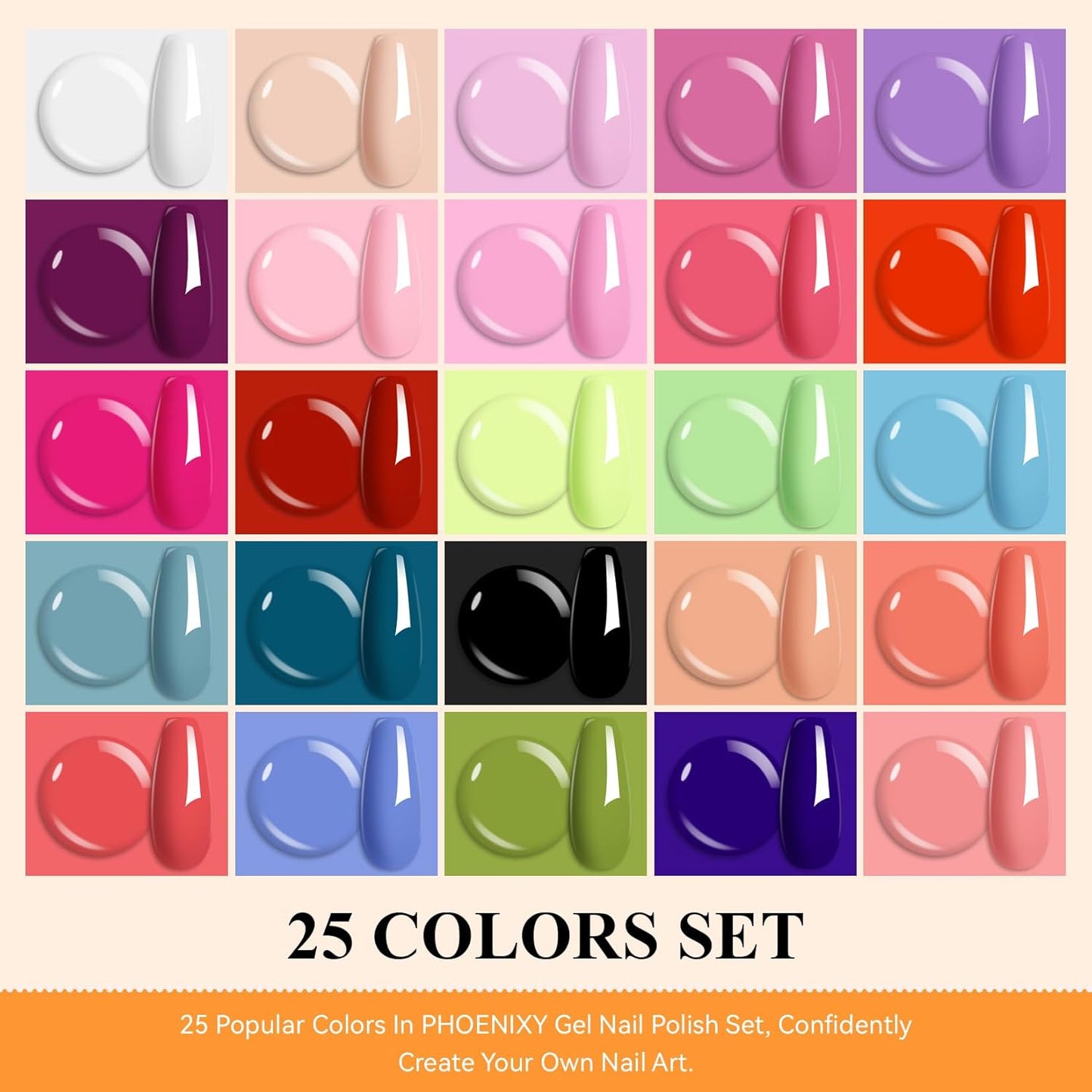 phoenixy Gel Nail Polish 25+5 PCS Nail Polish Set with Pink Tangerine Orange Pink for Women