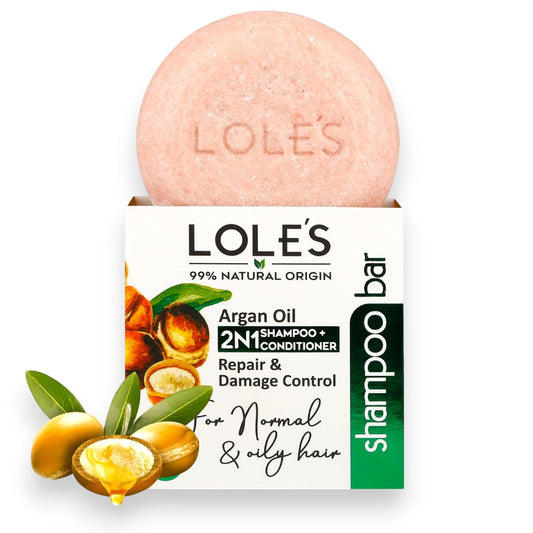 LOLE'S Shampoo Bar and Conditioner 2in1 with Argan Oil for Normal to Oily Hair, Repair & Damage Control, 99% Natural, Sustainably Sourced, 3.5Oz