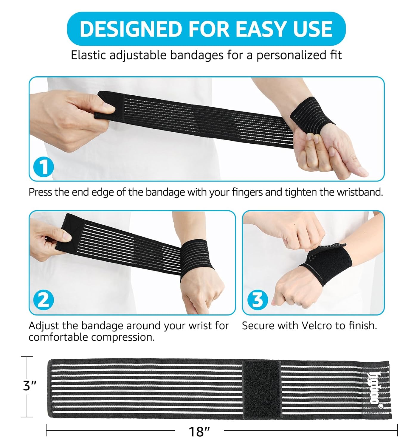 Compression Wrist Bands (2 PCS), High-Elastic Straps Wrist Wraps Wrist Brace for Sports Weightlifting Tennis Basketball Tendonitis Carpal Tunnel Arthritis - Breathable Fabric (Black)