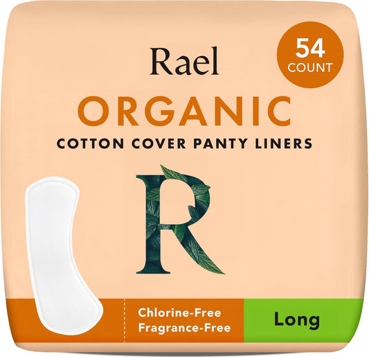 Rael Panty Liners for Women, Organic Cotton Cover - Long Pantiliners, Light Absorbency, Unscented, Chlorine Free (Long, 54 Count)