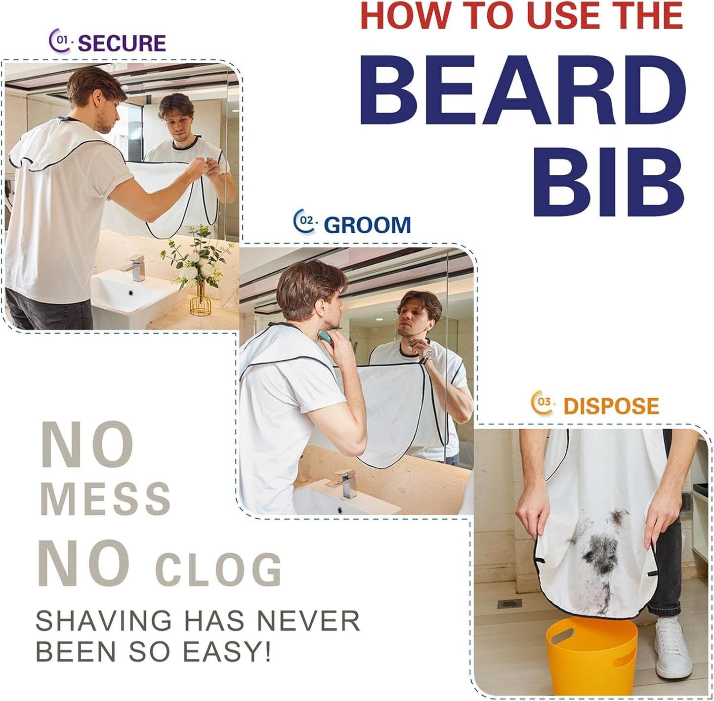 Beard Bib Apron, Adjustable Beard Trimming Hair Catcher, Christmas Gift for Dad