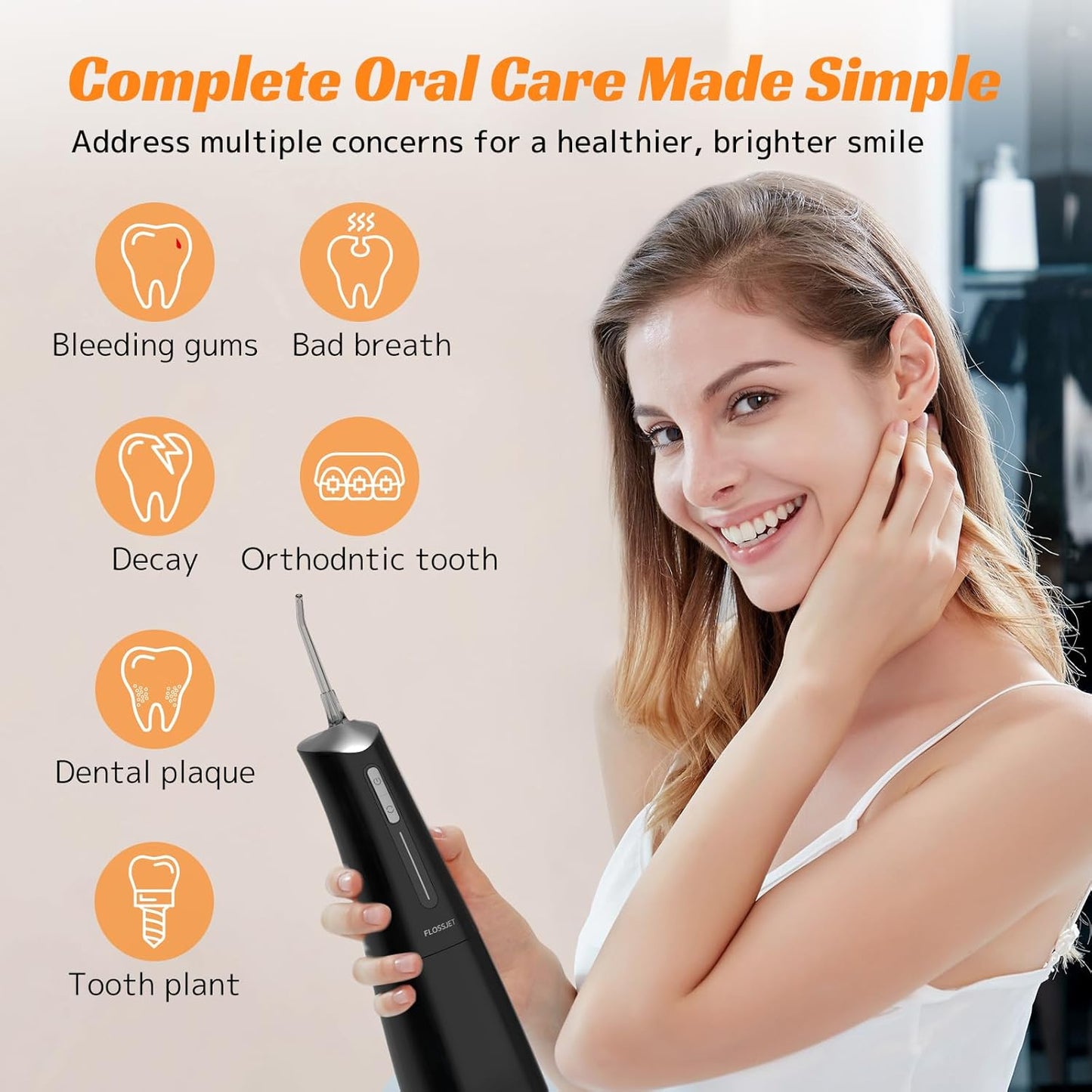 Water Dental Flosser Cordless Oral Irrigator with 300ml 5 Tips 4 Modes USBCharger Portable Travle Irrigation Cleaner IPX7 Electric Irrigador Dental for Teeth Cleaning (Black)