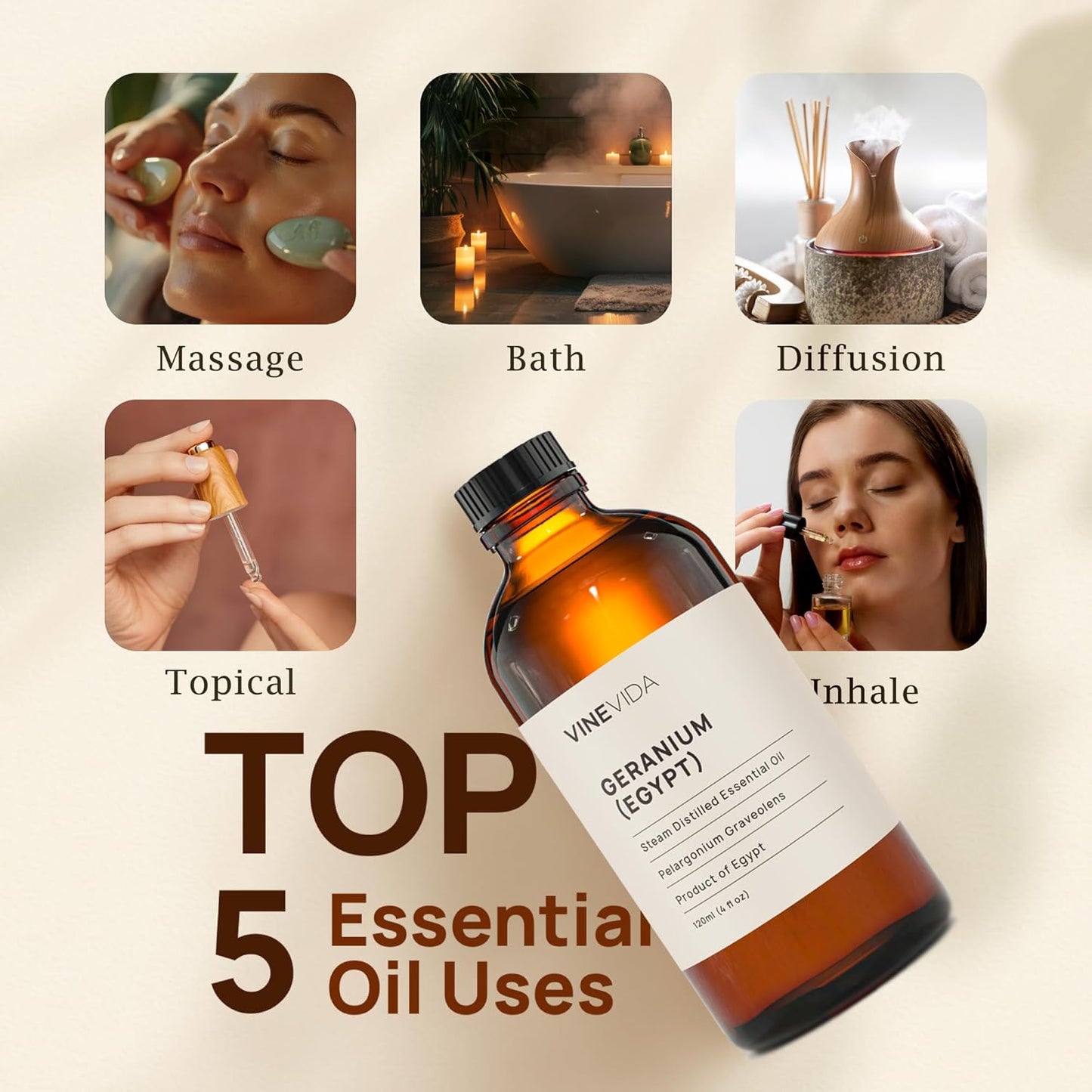 VINEVIDA Geranium Essential Oil 4 oz - Undiluted, DIY Candle Scents & Bulk for Soap Making