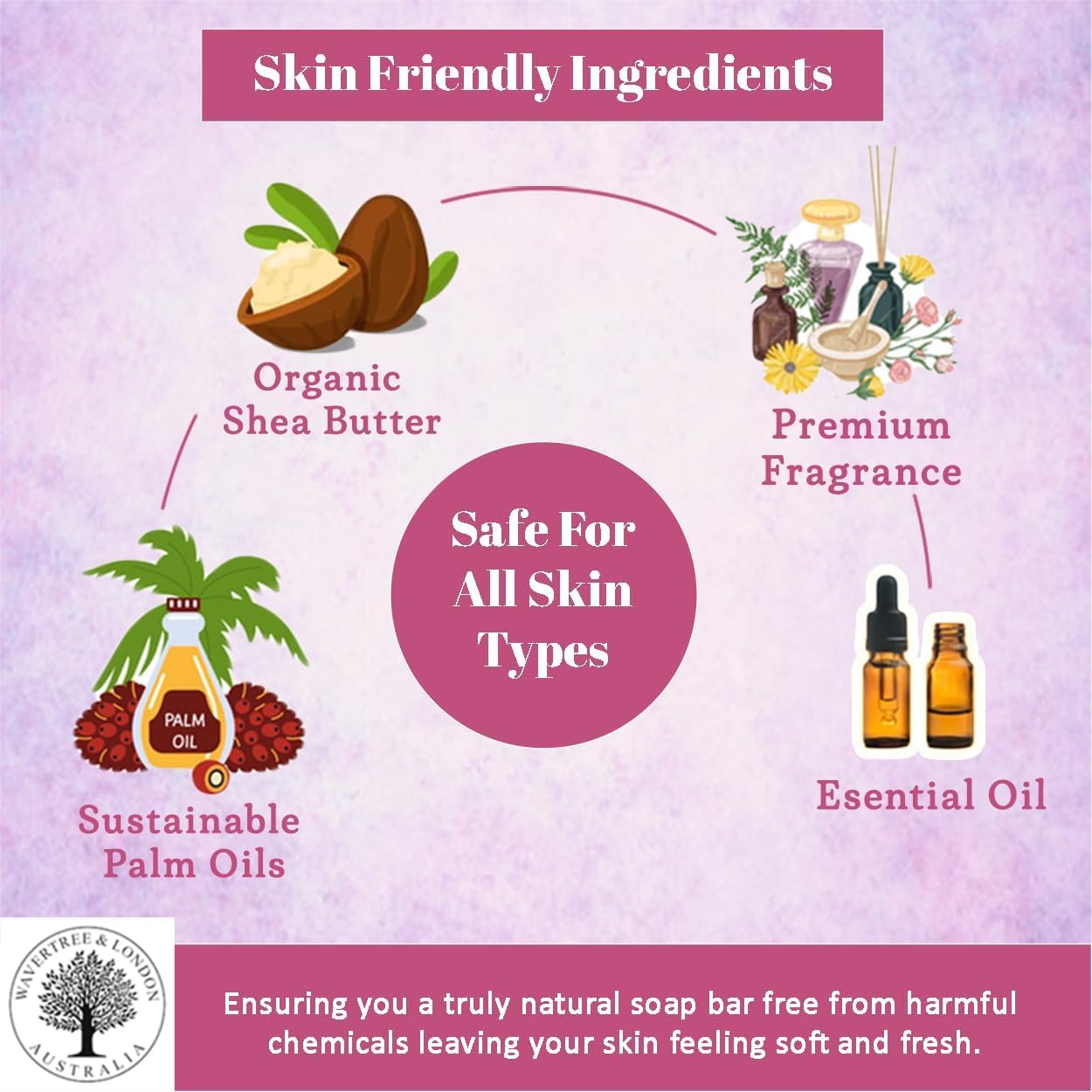 Wavertree & London Sweet Pea & Jasmine Scented Natural Soap Bar, 7oz Moisturizing French Triple Milled Soap Bar for Women & Men enriched with shea butter - Pure Bath & Body soap bar for All Skin Types