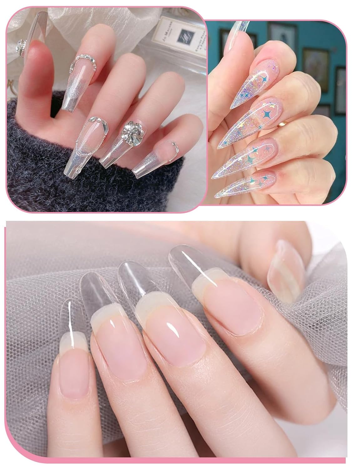 EBANKU 7.1oz Clear Acrylic Powder, Crystal Transparent Acrylic Nail Powder for Nail Extenstion, Professional Nail Powder for French Manicure, Nail Carving, Long-Lasting, No Lamp Needed