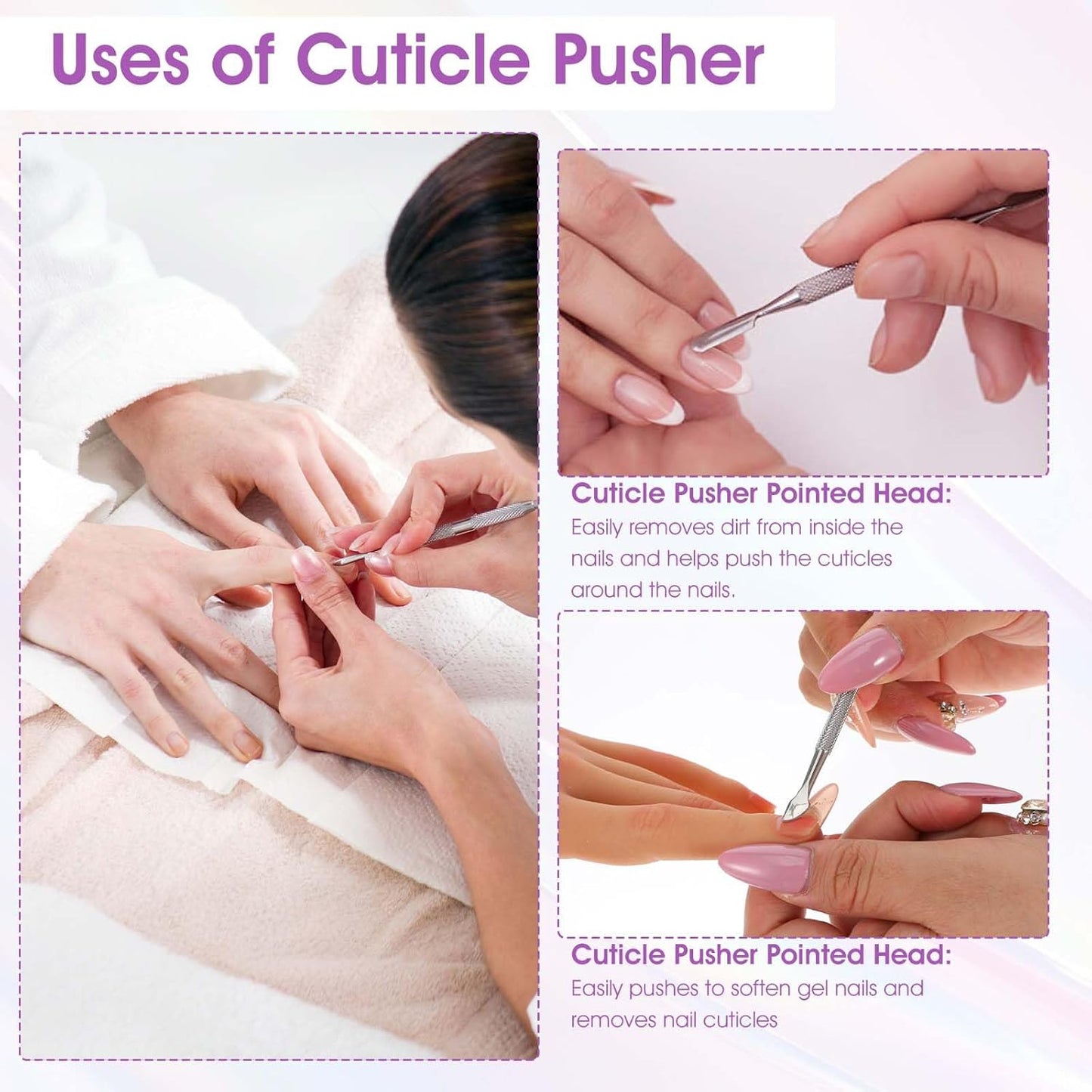 9Pcs Cuticle Pusher Cutter Double Ended Cuticle Pusher Trimmer Stainless Triangle Nail Scraper Pedicure Manicure Tool Professional Nail Care Tool For Girl Fingernail Toenail Gel Removal Polish