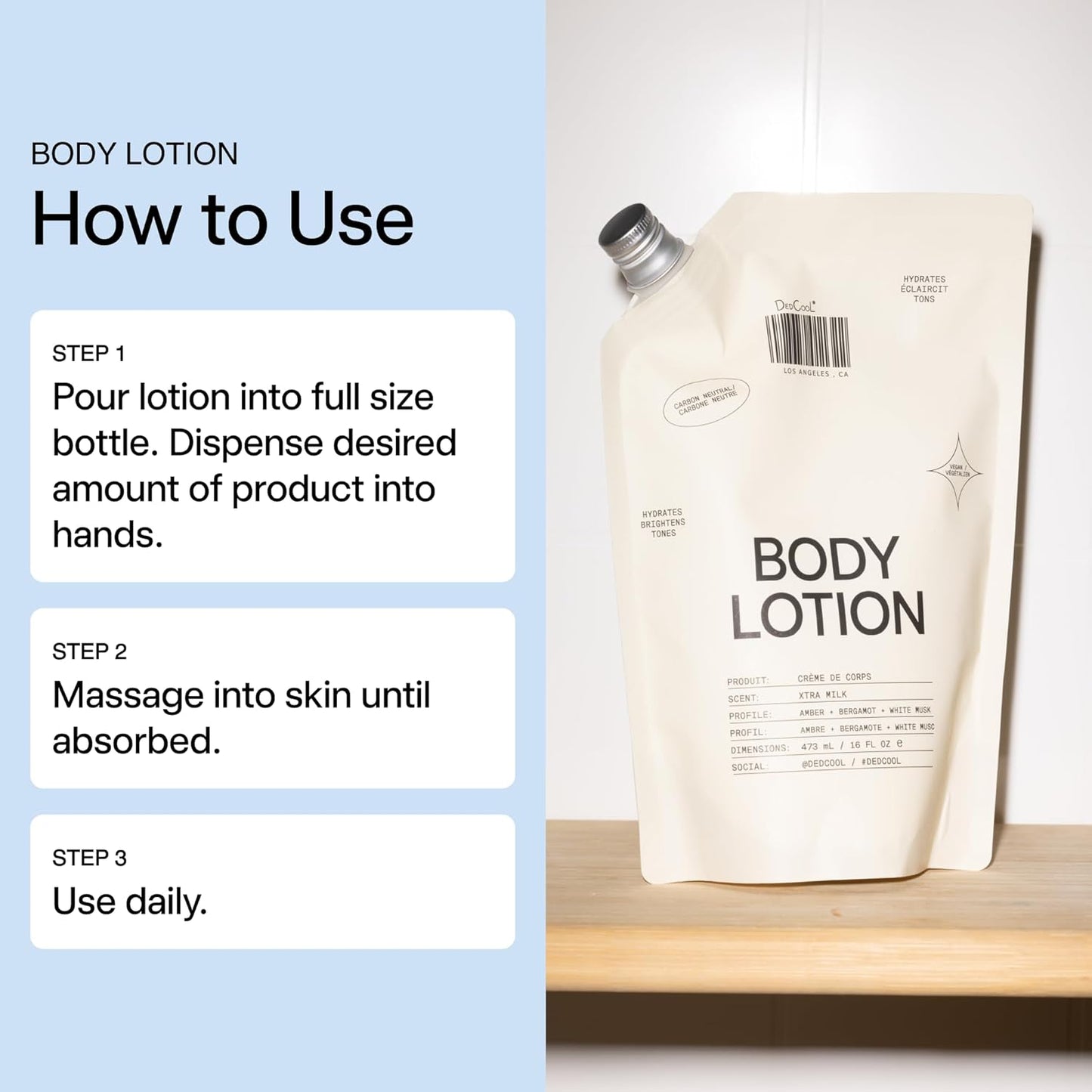 DedCool Body Lotion Refill | Taunt | Lightweight, Deeply Hydrating Formula with Ceramides, Snow Mushroom & Meadowfoam Oil | Bergamot, Dew, Cassis, Vanilla & Amber | Non-Toxic Vegan Skincare | 16 fl oz