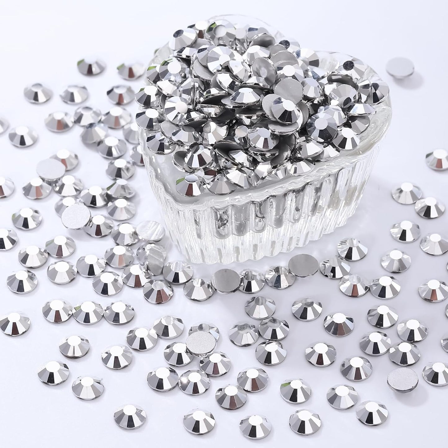 Silver Flatback Rhinestones, Glass Rhinestones for Nail Art and Craft, Glue Fix, Loose Crystal Gemstones(Silver, SS12, 1440pcs, 2.9-3.0mm)