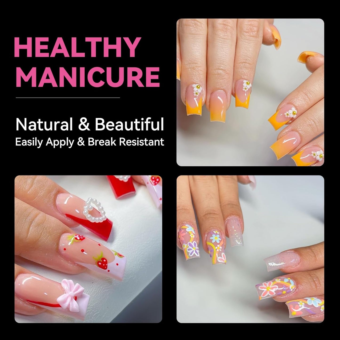 UNA GELLA No C Curve Medium Square Nail Tips 504 Pcs Half Cover Square Gel Nail Tips Pre-file Half Matte Straight Nails Tips Clear Fake Nails For Nail Extension Home DIY Salon with Box